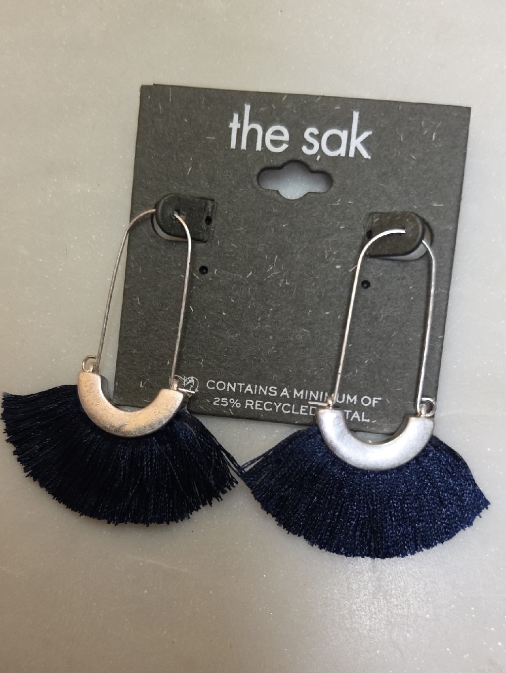 the sak Navy Fan Tassel Drop Earrings with Silver Accents